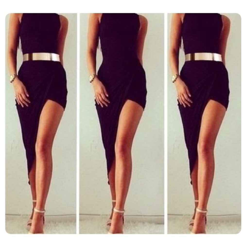 Looking for this dress? Asymmetrical slit bodycon